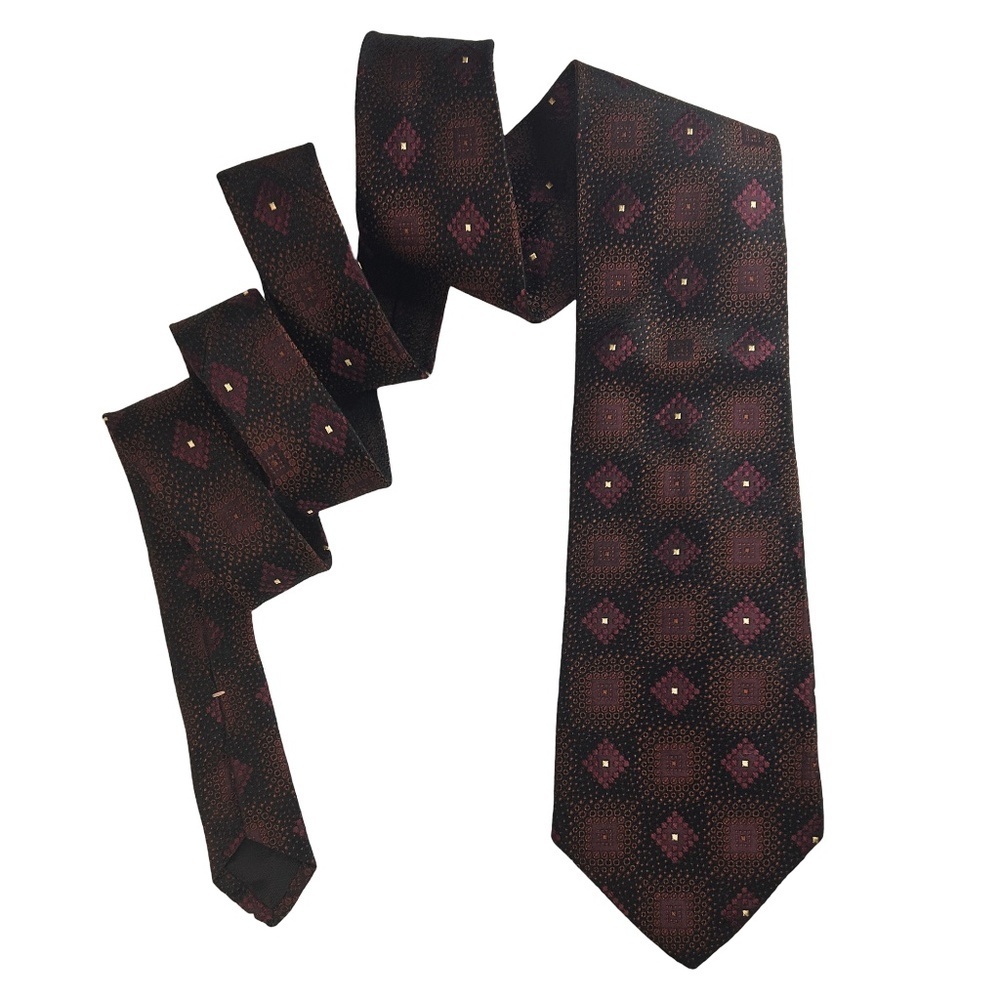 FENDI Vintage Silk Neck ie Textured Silk Micro Dot Made in Italy Burgundy